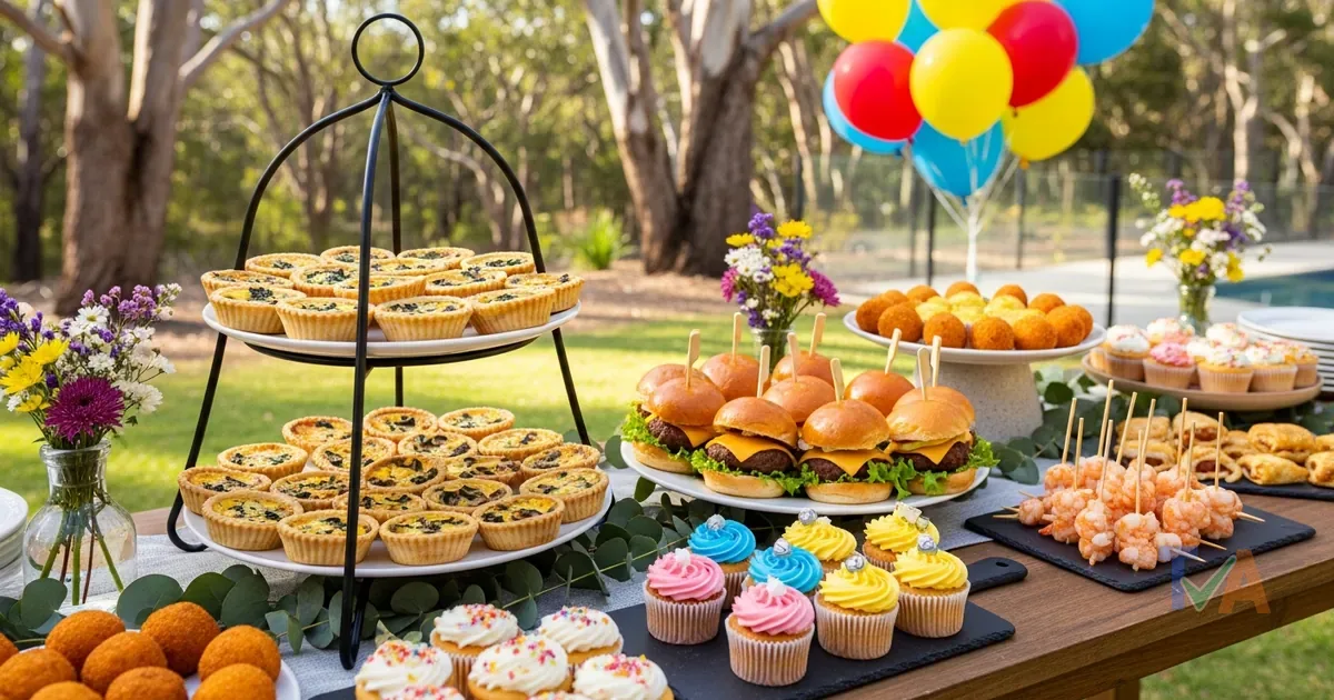 Birthday party catering buffet with finger food at a private celebration — Australia