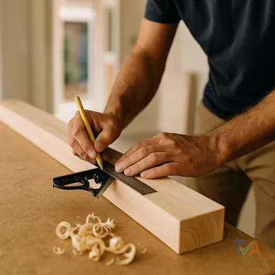 Expert carpenter measuring timber on workbench — Australia