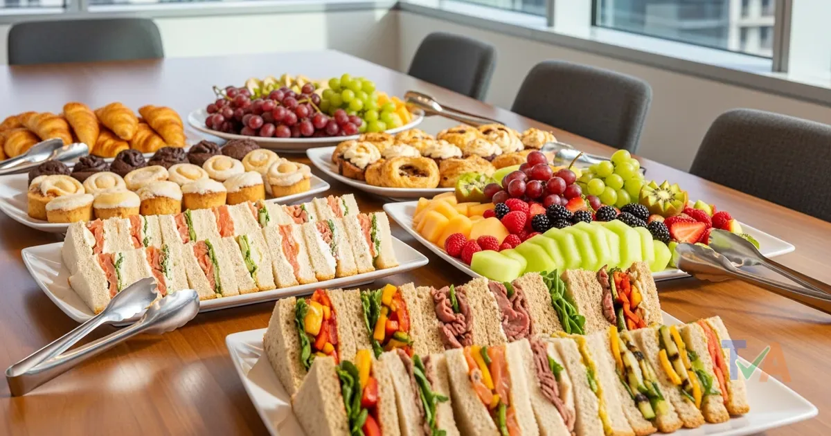 Corporate catering platters laid out for a business meeting in Australia — Tanah Merah Qld 4128