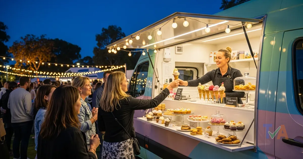 Dessert truck serving gelato and sweets to guests at an outdoor event — Australia