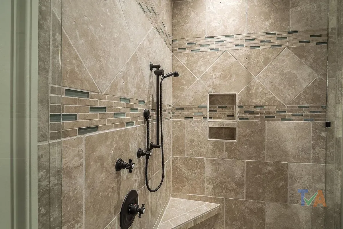Modern bathroom renovation with white tiles and contemporary vanity
