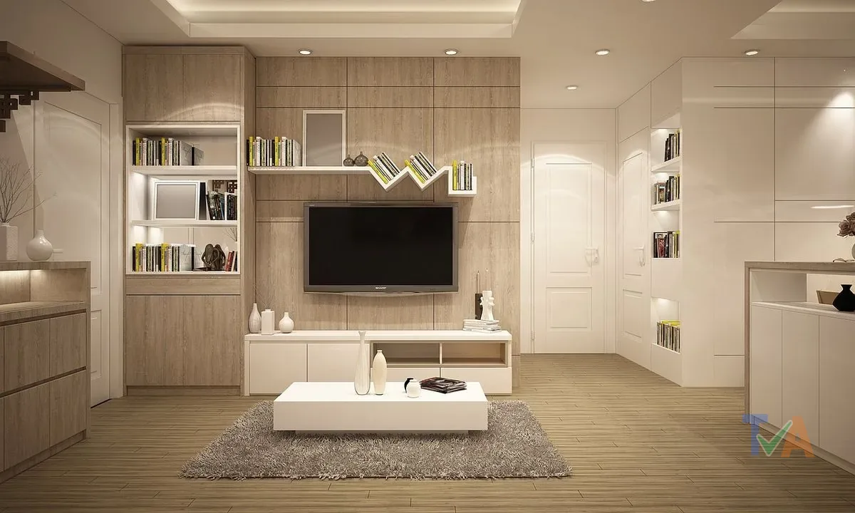 Professional cleaner vacuuming carpet in modern living room